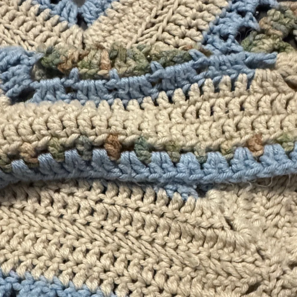 Handmade Crochet Blanket - Cream and Blue Granny Square
